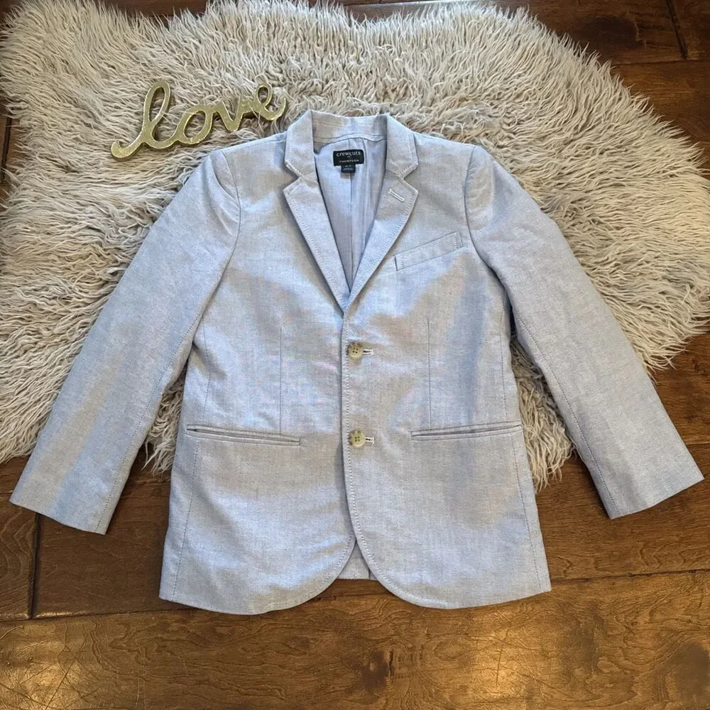 J Crew Crewcuts Boys Thompson Suit Jacket Light Blue Size 6-7 Cotton